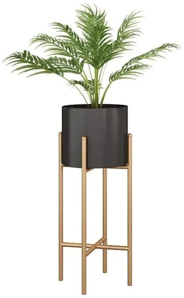 Gold And Black Metal Plant Stand With pot