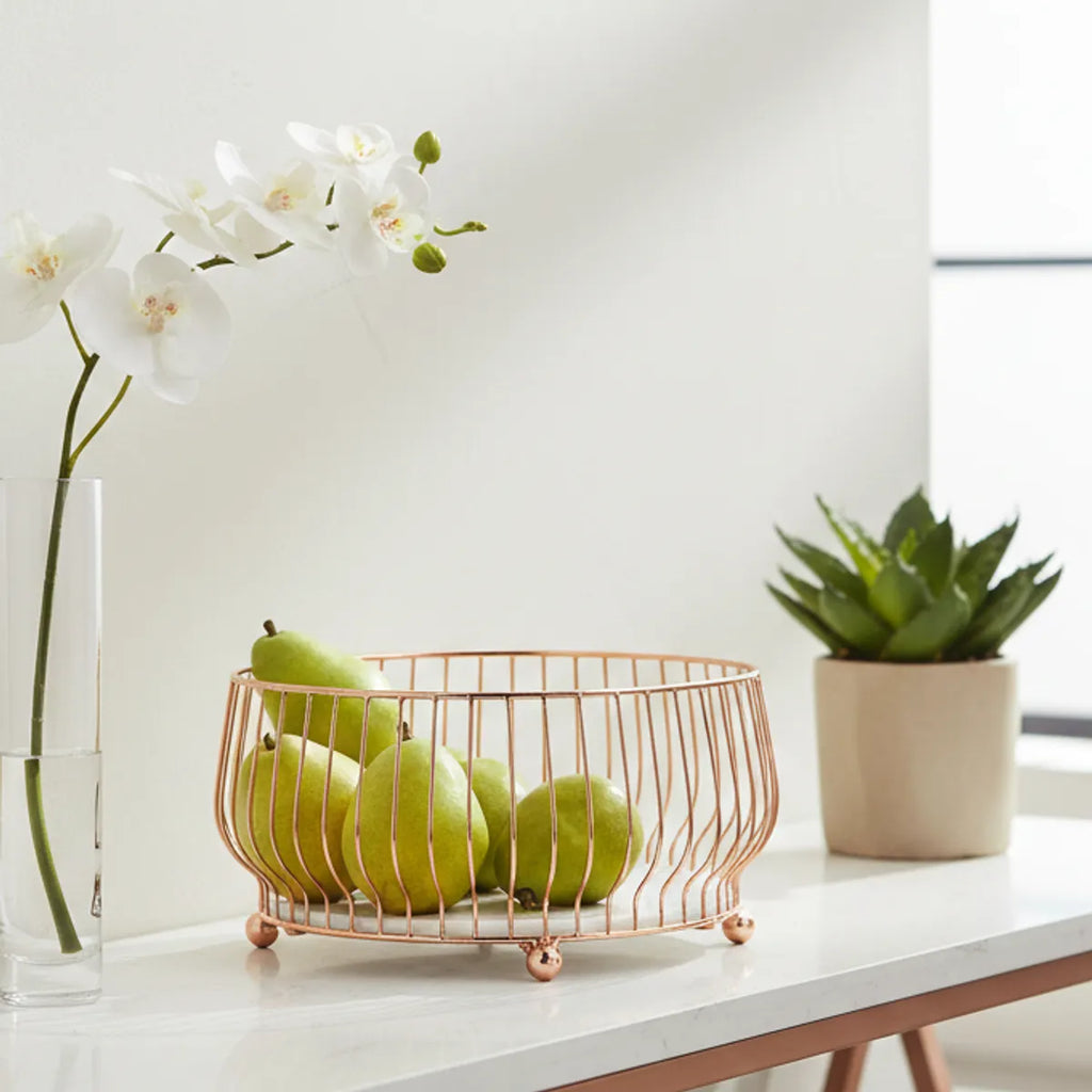 Rose Gold Rosewire Fruit Basket With Ball Feet