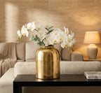 Gold Hammered Metal Flower Vase With Wide Opening
