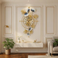 Gold Luxuryginkgo Leaf Wall Clockdecorative Metal Art Timepiece