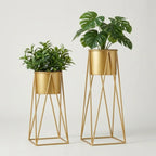 Gold Set Of Toned Metal Plant Stands With Hairpin Legs