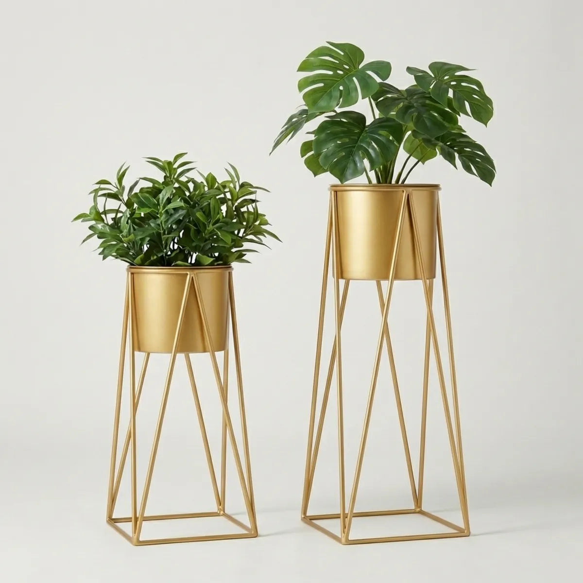 Gold Set Of Toned Metal Plant Stands With Hairpin Legs