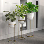 Banjara Decor Gold And White Modernmetal Plant Stands Withceramic Pots