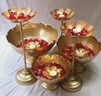 Gold Decorative Brass Floating Diya Stand Set With Flower Holders