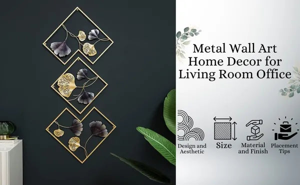 Gold And Grey Metal Wall Art & Grey Ginkgo Leaf Design