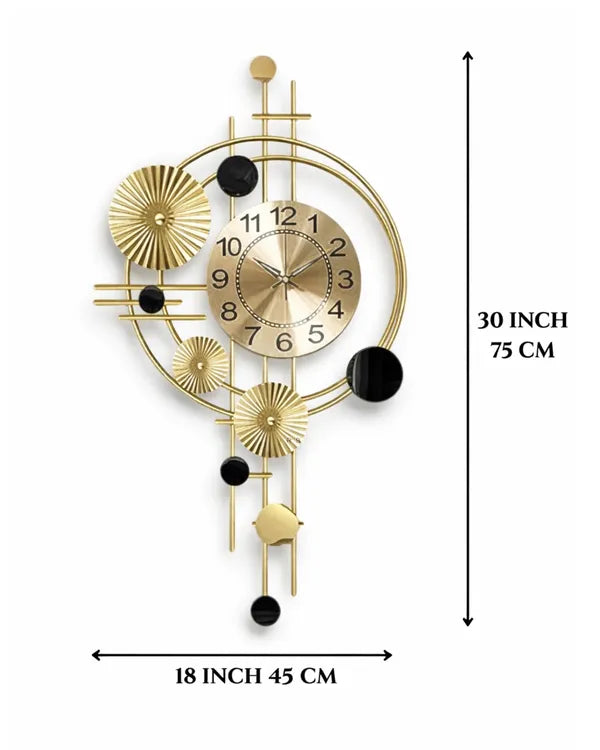 Gold And Black Modern Decorative & Wall Clock With Ornamental Design