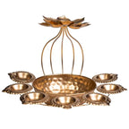 Gold Decorative Brass Diya Stand With Lotus Design 8 Tea Light Holders