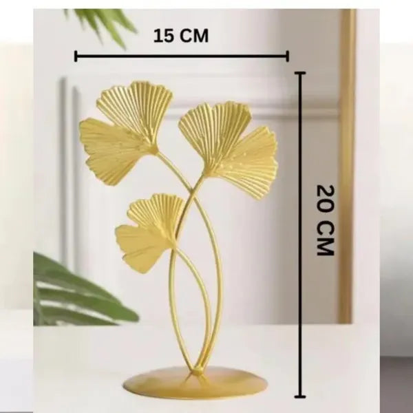 Gold And Black Decorative Ginkgo Leaf Metal Sculpture Showpiece
