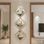 Gold Piece Metal Wall Art Set With Ginkgo Leaves And Deer Diamond Shapedframe Decor