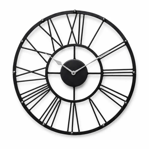 Black Metal Roman Numeral Wall Clock for Living Room, Vintage Round Decorative Wall Clock, Silent Non-Ticking Designer Clock for Home, Bedroom, Hall & Office Décor