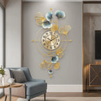 Gold Luxuryginkgo Leaf Wall Clockdecorative Metal Art Timepiece