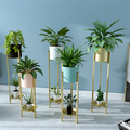 Gold Metal Plant Stand Set With Cylindrical Planters