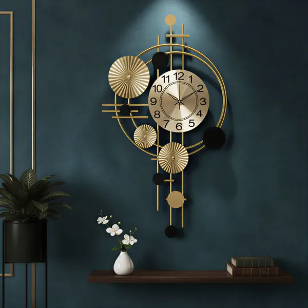 Gold And Black Modern Decorative & Wall Clock With Ornamental Design