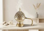 Gold Traditional Brass Incense Burner With Ornate Dome Design