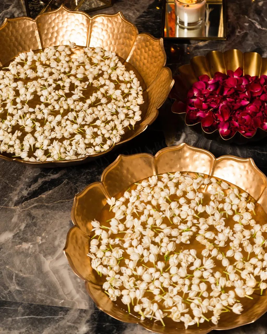 Rose Gold Handcrafted lotus Bowl Set For Home Decor And Pooja