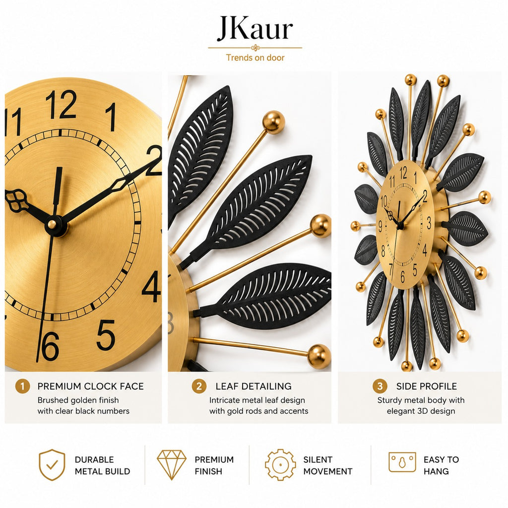 Metal Wall Clock Black | Large 60 CM | Luxury Home Decor Clock for Living Room