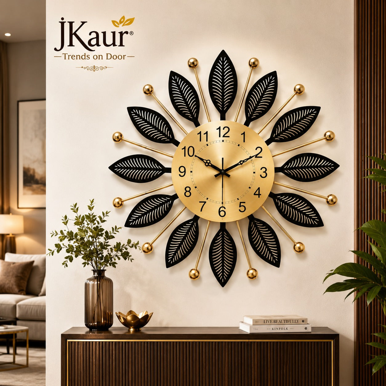Metal Wall Clock Black | Large 60 CM | Luxury Home Decor Clock for Living Room