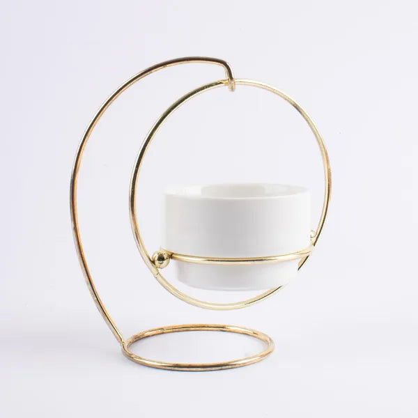 Gold And Black Metal Hanging Planter Stand Withceramic Pot