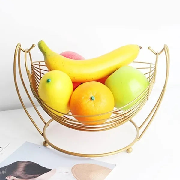 Gold Wire Fruit Basket Stand With Swinging Design