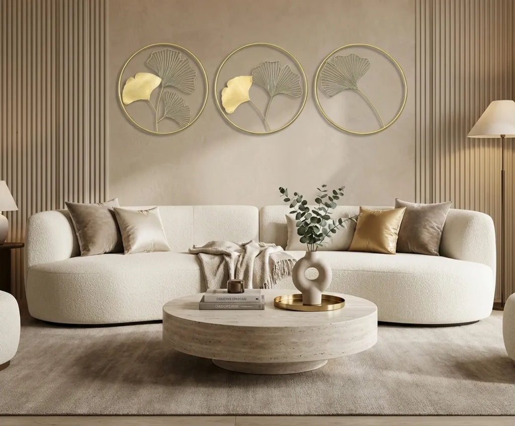 Gold Ginkgo Leaf Metal Wall Art Circles Modern Home Decor