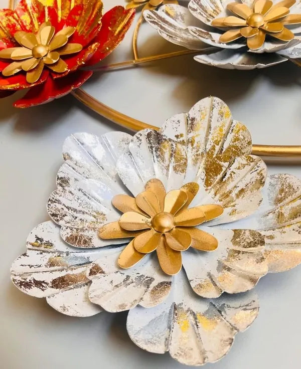 Gold Decorative Metal Flower Wall Art Set With accents