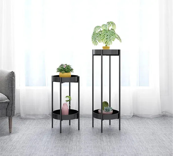 Banjara Decor Gold And Black Two Tier Metal Plant Stand Set Withandfinish