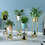 Gold Metal Plant Stands With Planters Multi Height Indoor Planter Set