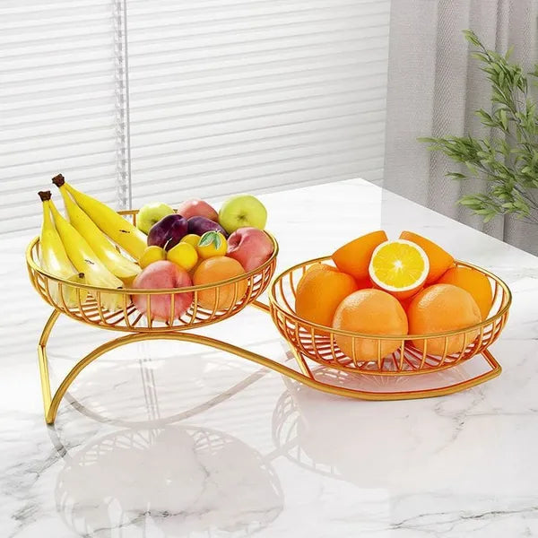 Gold Tierwire Fruit Basket Stand Decorative Serving Bowl