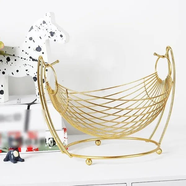 Gold Wire Fruit Basket Stand With Swinging Design