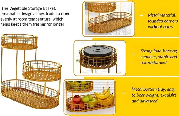 Gold Tierwire Fruit Basket Stand With Oval Base