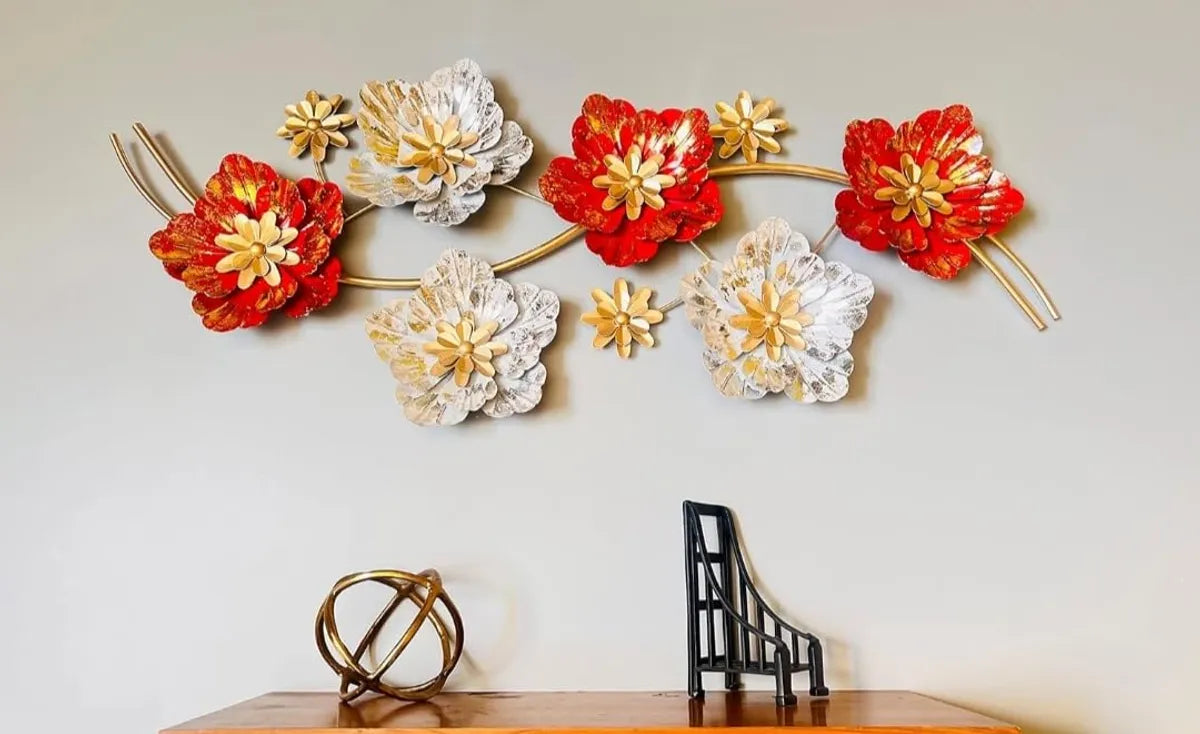 Gold Decorative Metal Flower Wall Art Set With accents