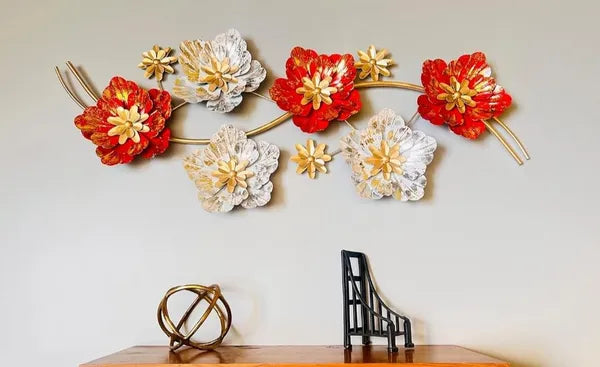 Gold Decorative Metal Flower Wall Art Set With accents