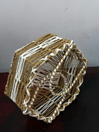 Natural And White Handwoven Hexagonal Basket With Twisted Handle Natural Andtwo Tone