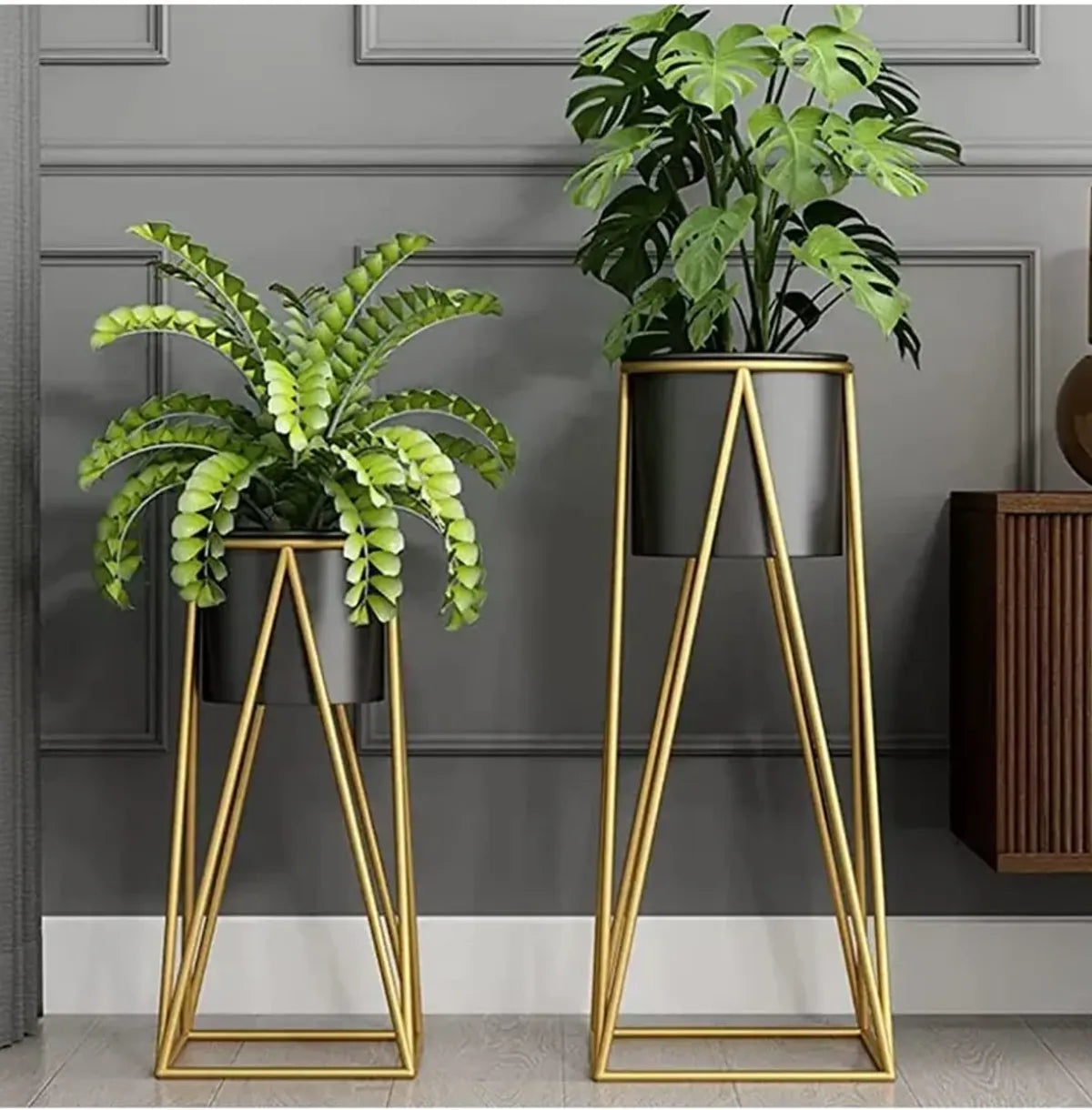 Gold And Teal Modern Metal Plant Stand With Ceramic Pot