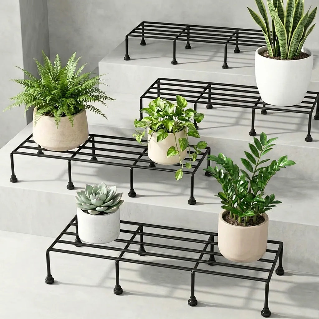 Gold Piece Metal Plant Stand Set Elevated Tiered Display Rack For Indoor Plants