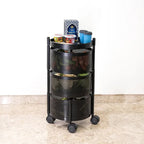 Gold And Teal Tier Rolling Storage Cart With Mesh Baskets And Metal Organizer With Wheels