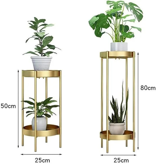 Banjara Decor Gold And Black Two Tier Metal Plant Stand Set Withandfinish