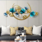 Blue And Gold Hand Painted & Ginkgo Leaf Metal Wall Art Decor