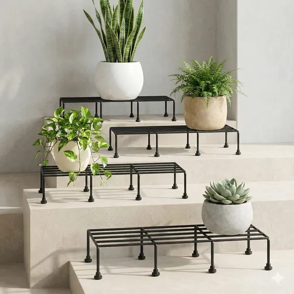 Gold Piece Metal Plant Stand Set Elevated Tiered Display Rack For Indoor Plants