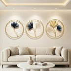 Gold And Black Decorative Metal Ginkgo Leaf Wall Art & Circular Frames