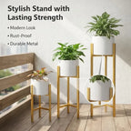 Modern White & Gold Metal Plant Stand Set of 3 – Elegant Indoor Planter Stands for Living Room & Home Décor