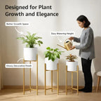 Modern White & Gold Metal Plant Stand Set of 3 – Elegant Indoor Planter Stands for Living Room & Home Décor