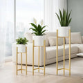 Modern White & Gold Metal Plant Stand Set of 3 – Elegant Indoor Planter Stands for Living Room & Home Décor