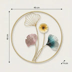 Gold Metal Wall Art Ginkgo Leaf Floral Design In Circularframe