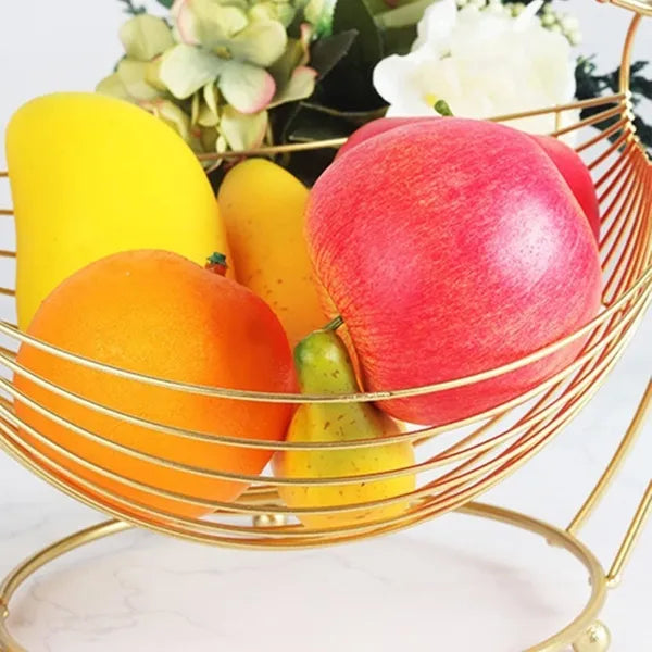 Gold Wire Fruit Basket Stand With Swinging Design