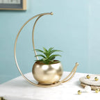 Gold Crescent Moon Hanging Planter With Metal Stand