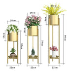 Gold Metal Plant Stands With Planters Multi Height Indoor Planter Set
