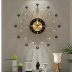 Black And Gold Modern Sunburst Wall Clock Withface Andhands