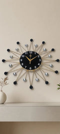 Black And Gold Modern Sunburst Wall Clock Withface Andhands