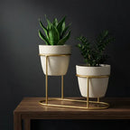 Banjara Decor Gold Tier Oval Metal Plant Stand Withceramic Potsfinish